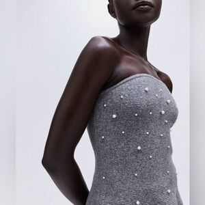 Elegant Gray Pearl-Embellished Women's Tube Top